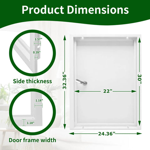Product dimensions diagram of No Fuss 22X30 Drywall Access Panel With Heavy Duty Lock, Thick 1.2mm Rock Solid.
