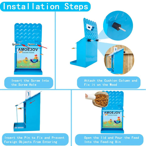 Installation steps for Top Shelf Metal Chicken Grit And Oyster Shell Feeder For Backyard Hens Automatic Poultry Coop Dispenser.