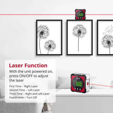 USB Charging Digital Angle Finder With Laser And Magnetic 4 Side Level Gauge Aluminum Box Gear For Precise Angles Zero At Any Angle Pro Gadget Class 2 Laser Output Under 1mW on wall art alignment