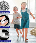 Children playing happily with Straight Up Clear Silicone Baby Corner Guards on furniture, showing soft and flexible design.