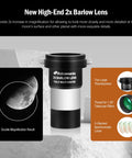 Deluxe 14 Piece 1.25 Inch Telescope Accessory Kit with 2X Barlow Lens and magnification chart for enhanced astronomy setup.