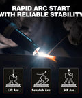 WP26 TIG Torch with Air Cooled High Frequency Start shown in action with rapid arc start and stability