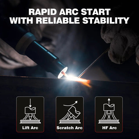 WP26 TIG Torch with Air Cooled High Frequency Start shown in action with rapid arc start and stability