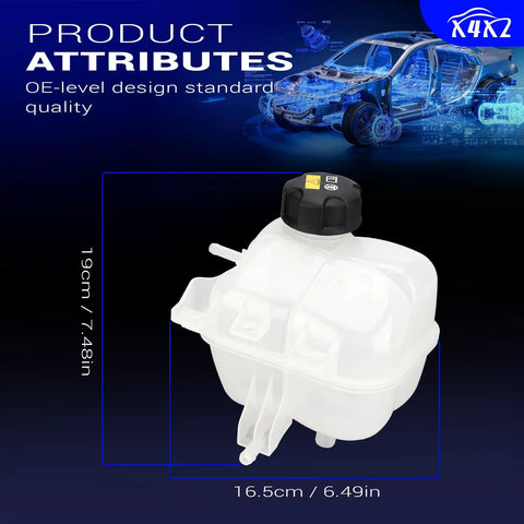 Dang Tough Engine Coolant Reservoir Expansion Tank With Secure Pressurized Lid For Bmw 1 Series 118I 318I I3 I8 And Mini Cooper Paceman Countryman R50 R56 F54 F60 Oe 603-332 Heavy Duty Build showing dimensions and design.