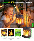 Must Have 4 Pack Dancing Flame Solar Lanterns Outdoor Waterproof With Upgraded Flickering Flame shown with a child outdoors.
