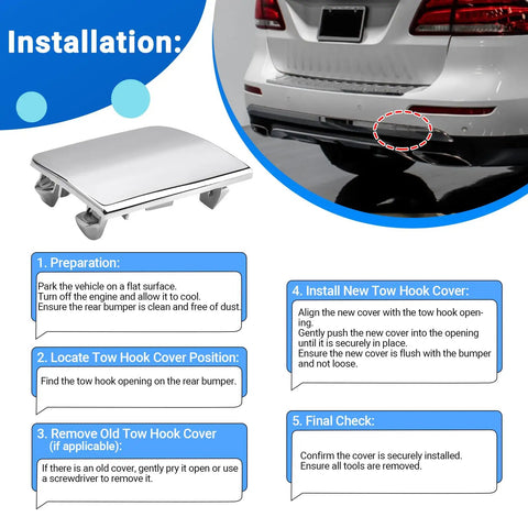Mercedes Benz Chrome Rear Bumper Tow Hook Eye Cap Cover Replacement Fits 2015 2019 ML GLE GL GLS W166 W292 Models 1668852323