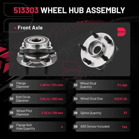 2 Pack Front Wheel Bearing And Hub Assembly 5 Lug Fit For Subaru Forester 2009 2014 Impreza 2008 2014 Legacy product diagram