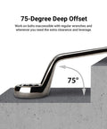 Deep Offset 75 Degree Double Box End Wrench on step showing 75-degree angle for clearance and leverage in confined spaces.