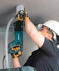 Worker using Beast Mode 8 Amp SDS Plus AVT Rotary Hammer With D Handle 1 Inch Chuck on ceiling for masonry drilling