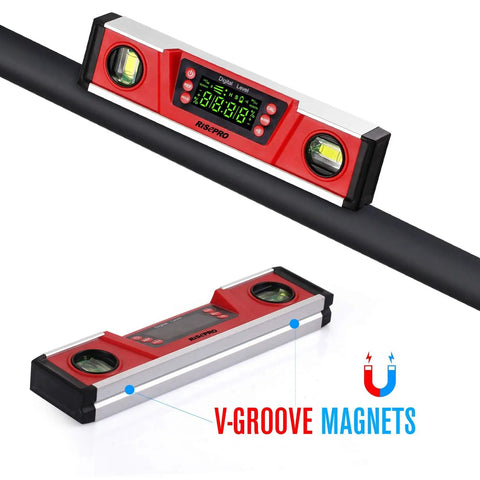 10 Inch Digital Torpedo Level And Protractor With IP54 Protection, Electronic Bubble Inclinometer, Angle Finder, V Groove Base