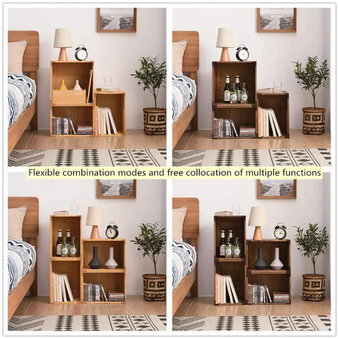 Stackable Wood Storage Cubes For Home And Office Organization Open Cubby Shelves For Books Clothes Toys Bins And Baskets Modular Shelving System Space Saving Multi Purpose Storage For Closet Living Room Dorm And Garage shown in bedroom arrangement