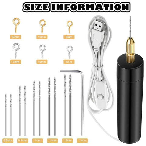 Knock Yourself Out With This Solid 312 Piece Mini Electric Drill Kit Featuring Iron Eye Screws And Bits For Resin Jewelry Mold Making And Diy Keychain Projects Total Game Changer size chart with drill bits and eye screws.