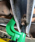 Beefy Heavy Duty Torsion Bar Removal Tool With Extended C Frame And Ford Dodge Adapter in auto repair setting