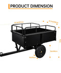 Heavy Duty Steel ATV UTV Dump Cart With 1500 Lb Capacity And 15 Cu Ft Bed dimensions showing length, width, and height measurements