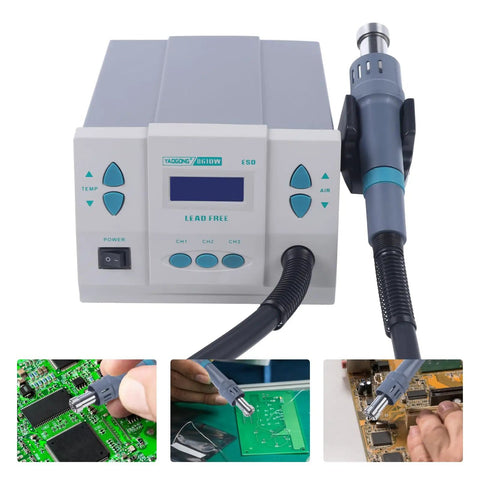 Powerhouse 1000W 110V Digital Hot Air Rework Station With LCD Display, Brushless Turbine Fan, Soldering Hot Gun shown with PCB usage