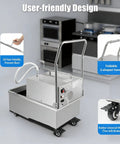 Straight Heavy Duty Commercial Mobile Fryer Filter Machine With 14 Gallon Tank And Smooth 550 Watt Pump For No Sweat Restaurant Oil Cleanup System showing user-friendly design with foldable handle.