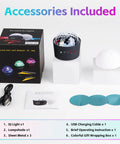 Sound Activated Mini Disco Ball Lights For Cars And Rooms RGB Multicolor DJ Party Lights That Sync To Your Music Beat At 60dB Create Epic Car Interior Or Bedroom Vibe With Colorful Strobe Effects, accessories included such as USB cable and gift box.