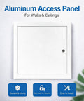 Top Shelf Locking Aluminum Drywall Access Panel With Rock Solid Galvanized Steel Frame And Snug Key Lock Cover For Safe Electrical Plumbing Hvac Maintenance In Homes Or Job Sites, white panel for walls and ceilings.