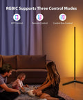 Family enjoying living room ambiance with RGB Corner Floor Lamp With Bluetooth App Control And Remote Music Sync LED Mood Lighting