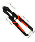 Heavy Duty Mini Bolt Cutter With Grippy Soft Anti Slip Handle Cuts Through Wires And Cables Up To Two Point Five Millimeters side view with measurements