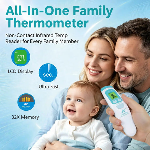 Non Contact Infrared Forehead Thermometer Medical Grade For Quick One Second Readings Ideal For Adults Kids And Babies Hospital Quality No Touch Fever Check White Finish, family use