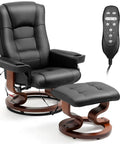 Reclining Massage Chair With Faux Leather Finish Cozy Ottoman 360 Degree Swivel Wood Base Black Living Room Recliner