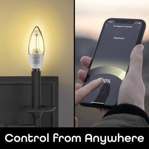 B11 Filament WiFi LED Smart Bulb Dimmable E12 Base White Light Works With Alexa And Google Home 4 Pack, app control demo.