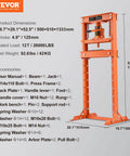 Beast 12 Ton Hydraulic Shop Press With H Frame, 4 Position Adjustable Height And Movable Plates, Ideal For Garage Or Pro Shops, Heavy Duty Auto And Metalworking Tool In Durable Orange Finish