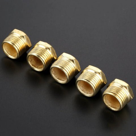 Brass Air Pneumatic Muffler Five Pack With Sintered Bronze Exhaust Silencer Fittings, Half Inch NPT Head Threaded Vent Filters