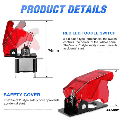 Red toggle switch and safety cover for 12V 2 In 1 Ignition Switch Panel With Rocker And Engine Start Button Toggle Switches Relay Harness