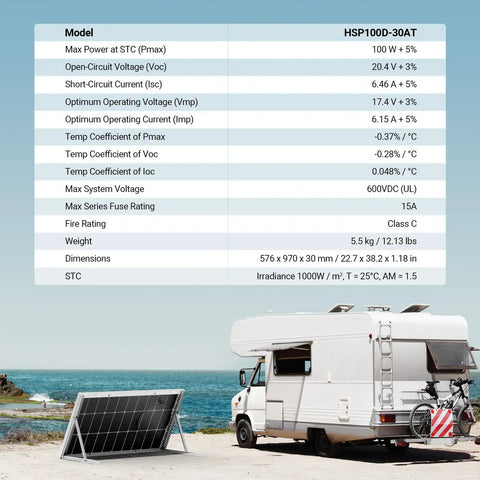High Efficiency Bifacial 100W 12V Solar Panel With 9BB Monocrystalline Cells on beach with RV
