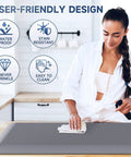 Four Fifths Inch Thick Memory Foam Kitchen Mat Anti Fatigue Comfy Non Slip Stain And Water Resistant Floor Rug For Kitchen Office Or Workshop 17 By 28 Inches Gray shown in kitchen with person cleaning.
