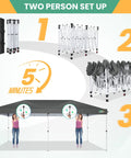 10x20 Pop Up Canopy Tent With One Push Easy Up Frame, 6 Removable Sidewalls, Built In Air Vent, Waterproof UV50 Plus, two person setup steps