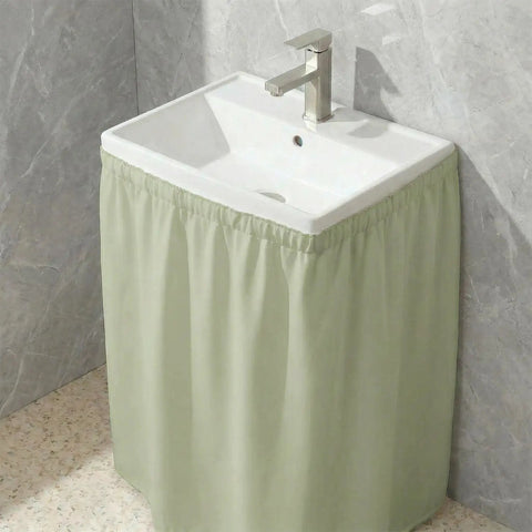 Decorative Bathroom Sink Skirt Sage Green Self Adhesive Waterproof Fabric Cabinet Apron No Sweat Setup To Easily Hide Scuffed Pipes And Totally Transform Your Pedestal Vanity With Chic Casual Vibes