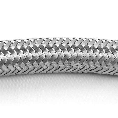 Close-up of braided steel body from the Extended Tank Drain Valve Kit For Air Compressors With 10 Inch Drain Hose, heavy duty and rust resistant