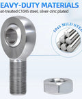 Durable 3/8-24 RH Rod End Bearing Kit Heim Joint With Chromoly C1045 Steel For Heavy Duty Linkage High Strength Fatigue Resistant Ready For Extreme Shock Load Applications, with jam nut