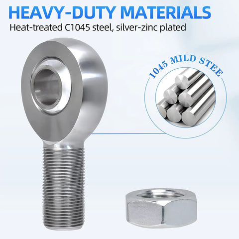 Durable 3/8-24 RH Rod End Bearing Kit Heim Joint With Chromoly C1045 Steel For Heavy Duty Linkage High Strength Fatigue Resistant Ready For Extreme Shock Load Applications, with jam nut