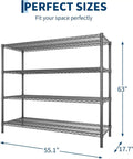 Solid Build Top Tier Heavy Duty Four Tier Metal Wire Shelving Rack With Rust Resistant Powder Coated Steel Frame For Tough Garage Storage And Apartment Setup, dimensions 63'' H x 55.1'' W x 17.7'' D