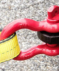 Half Inch Anchor Shackle Forged Carbon Steel With Alloy Screw Pin Load Limit 2.0 Tons (4,000 Lbs) attached to towing strap