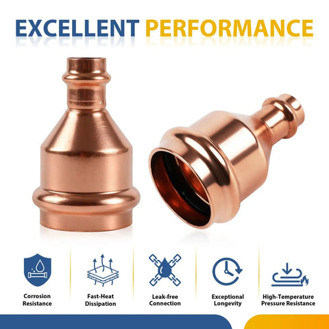 Heavy Duty Copper Press Coupling No Stop 50 Pack 4X3 Through Flow Pipe Connector For No Sweat DIY Repairs and serious home makeovers.