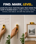 Magnetic Stud Finder With Built In Level And Marker battery-free yellow wall tool on drywall for stud finding and frame hanging