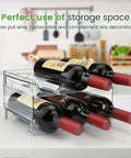 Heavy Duty Water Bottle Organizer For Cabinet Stackable Pantry Storage Rack Clear Shatter Proof Holder No Sweat Organization Big Time Space Saver Used For Kitchen Counter And Fridge Two Pack with wine bottles.