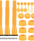 Gas Can Spout Replacement Kit With 19 Pcs Nozzles For One Half, Five, Ten Gallon Cans, Bendable Spouts, Vent Caps, Drill Bits