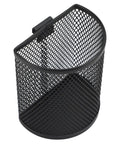 Heavy Duty Industrial Alloy Steel Mesh Pen Holder With Wall Mount Hook Dope Space Saving Desk Organizer in black mesh design.