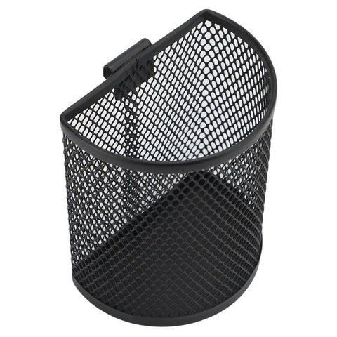 Heavy Duty Industrial Alloy Steel Mesh Pen Holder With Wall Mount Hook Dope Space Saving Desk Organizer in black mesh design.