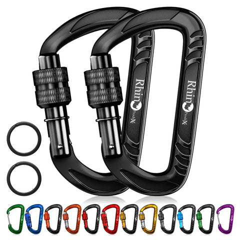 Heavy Duty Carabiner Clips 12kN 2697 Lbs Quick Lock Aluminum 7075 Multicolor Pack with Smooth Edges for Outdoor Gear