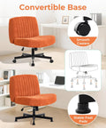 Criss Cross Office Chair With Pocket Springs, Extra Wide 25In Seat, Thick 4.8In Cushions, Armless Swivel Vanity Chair, Orange