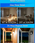 Color Changing RGB LED Light Bulbs Pack Of Four With Remote Control 40W Equivalent 450 Lumens Warm White 2700K E26 Screw Base 12 Color Choices Timed Lighting Easy Dimmable Home Decor timer functions image showing one-time and 24-hour repeat timers for home lighting.