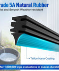 Close-up of Hyundai Palisade Rear Windshield Wiper 12 Inch Replacement Blade Assembly showing Grade 5A natural rubber with Teflon coating