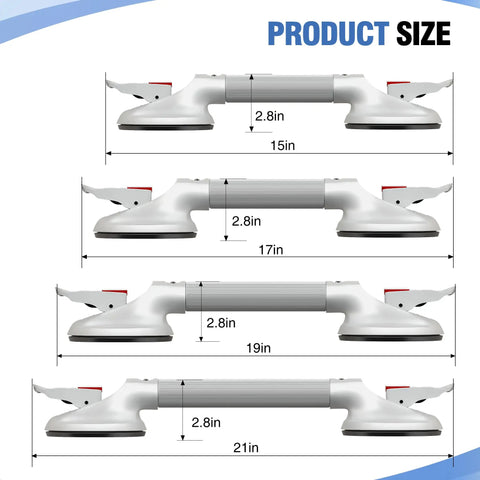 17 Inch Suction Bath Grab Bar for Showers Heavy Duty Safety Handle Supports Up to 300 lbs with dimension diagram